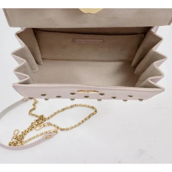 New Lulu Guinness bag pearl leather QUEENIE handbag pink studded - Picture 5 of 13